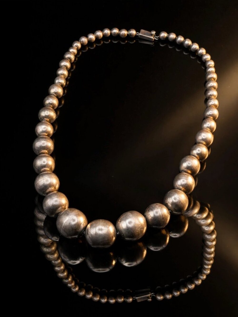 Sterling Silver Graduated Bead Necklace - Mexico, 22 Inch